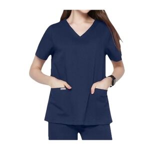 COMENII Technical Workwear Top Womens Black Size Large Short Sleeve V Neck